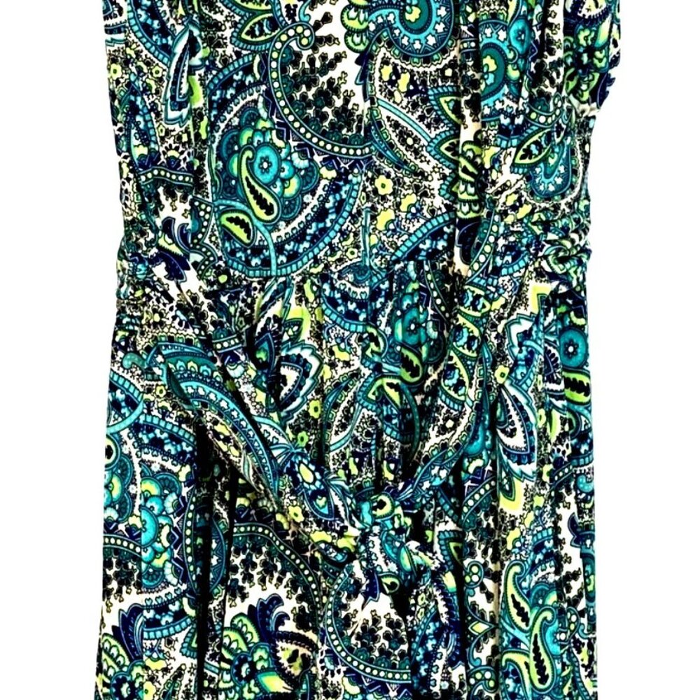 R&K Vintage 90s Blue Paisley Print Sleeveless Keyhole Cut Out Midi Dress Size 14 - Picture 10 of 11